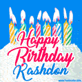 Happy Birthday GIF for Kashdon with Birthday Cake and Lit Candles