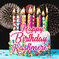 Amazing Animated GIF Image for Kashmere with Birthday Cake and Fireworks
