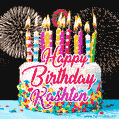 Amazing Animated GIF Image for Kashten with Birthday Cake and Fireworks
