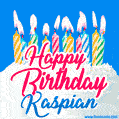 Happy Birthday GIF for Kaspian with Birthday Cake and Lit Candles