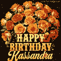 Beautiful bouquet of orange and red roses for Kassandra, golden inscription and twinkling stars