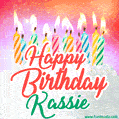 Happy Birthday GIF for Kassie with Birthday Cake and Lit Candles