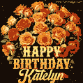 Beautiful bouquet of orange and red roses for Katelyn, golden inscription and twinkling stars