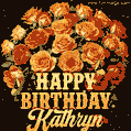 Beautiful bouquet of orange and red roses for Kathryn, golden inscription and twinkling stars