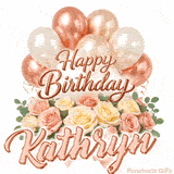 Happy Birthday Kathryn animated greeting card with a gorgeous floral arrangement