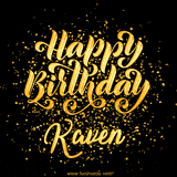 Animated GIF with colorful, festive 'Happy Birthday Kaven' text decorated with patterns, a party hat, and falling confetti. A vibrant and cheerful design for birthday celebrations.