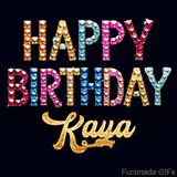 Vibrant luxury birthday greeting card for Kaya, showing glittering gemstone letters and golden calligraphy on a dark background with twinkling shine effects.