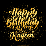 Animated GIF with colorful, festive 'Happy Birthday Kaycen' text decorated with patterns, a party hat, and falling confetti. A vibrant and cheerful design for birthday celebrations.