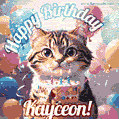 Happy birthday gif for Kayceon with cat and cake