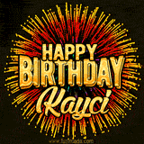 Golden 'Happy Birthday Kayci' text accompanied by animated rainbow fireworks for a festive animated greeting.