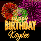 A golden 'Happy Birthday Kaydee' message with vibrant fireworks in the background, creating a festive and celebratory vibe in this animated name GIF.