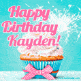 Happy Birthday Kayden! Elegang Sparkling Cupcake GIF Image.
