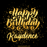 Animated GIF with colorful, festive 'Happy Birthday Kaydence' text decorated with patterns, a party hat, and falling confetti. A vibrant and cheerful design for birthday celebrations.