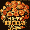 Beautiful bouquet of orange and red roses for Kayla, golden inscription and twinkling stars