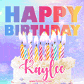 Animated Happy Birthday Cake with Name Kaylee and Burning Candles