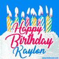 Happy Birthday GIF for Kaylon with Birthday Cake and Lit Candles