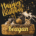 Celebrate Keagan's birthday with a GIF featuring chocolate cake, a lit sparkler, and golden stars