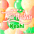 Happy Birthday Image for Keahi. Colorful Birthday Balloons GIF Animation.