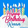 Happy Birthday GIF for Keean with Birthday Cake and Lit Candles