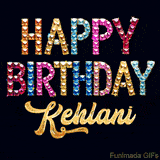 Vibrant luxury birthday greeting card for Kehlani, showing glittering gemstone letters and golden calligraphy on a dark background with twinkling shine effects.