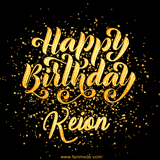 Animated GIF with colorful, festive 'Happy Birthday Keion' text decorated with patterns, a party hat, and falling confetti. A vibrant and cheerful design for birthday celebrations.
