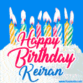 Happy Birthday GIF for Keiran with Birthday Cake and Lit Candles