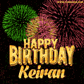 Wishing You A Happy Birthday, Keiran! Best fireworks GIF animated greeting card.