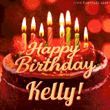 Beautifully decorated red velvet berry birthday cake with vibrant fruits and a glowing 'Kelly' name, adding a touch of sweetness and sparkle.
