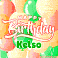 Happy Birthday Image for Kelso. Colorful Birthday Balloons GIF Animation.