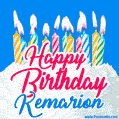 Happy Birthday GIF for Kemarion with Birthday Cake and Lit Candles