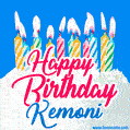 Happy Birthday GIF for Kemoni with Birthday Cake and Lit Candles