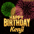 Wishing You A Happy Birthday, Kenji! Best fireworks GIF animated greeting card.