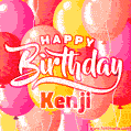 Happy Birthday Kenji - Colorful Animated Floating Balloons Birthday Card