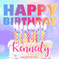 Animated Happy Birthday Cake with Name Kennedy and Burning Candles