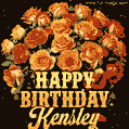 Beautiful bouquet of orange and red roses for Kensley, golden inscription and twinkling stars