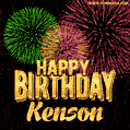 Wishing You A Happy Birthday, Kenson! Best fireworks GIF animated greeting card.