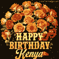 Beautiful bouquet of orange and red roses for Kenya, golden inscription and twinkling stars