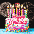 Amazing Animated GIF Image for Kenyatta with Birthday Cake and Fireworks