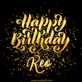 Animated GIF with colorful, festive 'Happy Birthday Keo' text decorated with patterns, a party hat, and falling confetti. A vibrant and cheerful design for birthday celebrations.