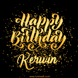 Animated GIF with colorful, festive 'Happy Birthday Kerwin' text decorated with patterns, a party hat, and falling confetti. A vibrant and cheerful design for birthday celebrations.