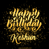 Animated GIF with colorful, festive 'Happy Birthday Keshun' text decorated with patterns, a party hat, and falling confetti. A vibrant and cheerful design for birthday celebrations.