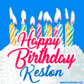 Happy Birthday GIF for Keston with Birthday Cake and Lit Candles