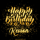 Animated GIF with colorful, festive 'Happy Birthday Kevion' text decorated with patterns, a party hat, and falling confetti. A vibrant and cheerful design for birthday celebrations.