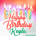Happy Birthday GIF for Keyla with Birthday Cake and Lit Candles