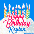 Happy Birthday GIF for Keylan with Birthday Cake and Lit Candles