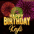 Wishing You A Happy Birthday, Keyli! Best fireworks GIF animated greeting card.