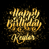 Animated GIF with colorful, festive 'Happy Birthday Keylor' text decorated with patterns, a party hat, and falling confetti. A vibrant and cheerful design for birthday celebrations.