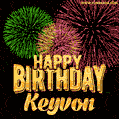 Wishing You A Happy Birthday, Keyvon! Best fireworks GIF animated greeting card.