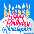 Happy Birthday GIF for Khristopher with Birthday Cake and Lit Candles