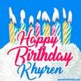 Happy Birthday GIF for Khyren with Birthday Cake and Lit Candles